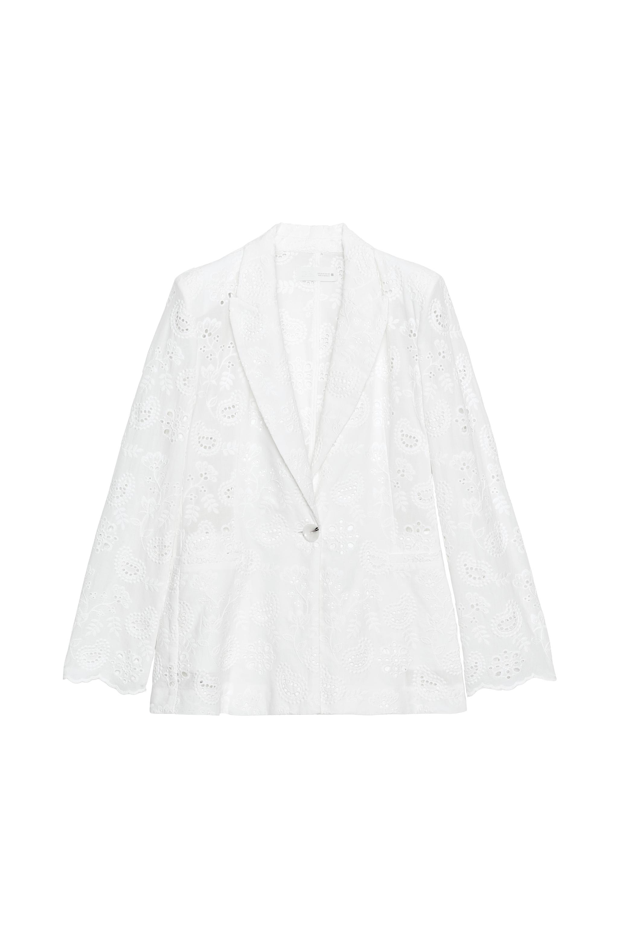 EMBROIDERED PERFORATED SHOULDER PAD TAILORED BLAZER